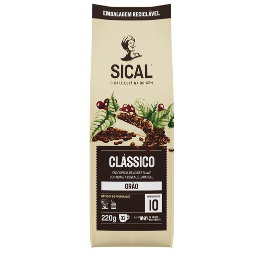 SICAL Café Torrado 5 estrelas Lote Clássico em Grão (Intensidade 10) 220 g