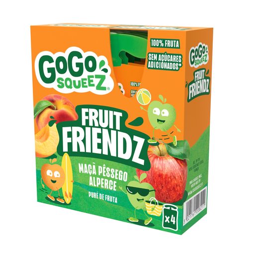 GOGO SQUEEZ Fruit Friendz Saqueta de Fruta de Maçã, Pêssego e Alperce 4x90 g