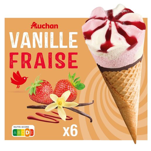 AUCHAN Gelado Cone de Baunilha e Morango 6X120 ml AUCHAN Gelado Cone de Baunilha e Morango 6X120 ml