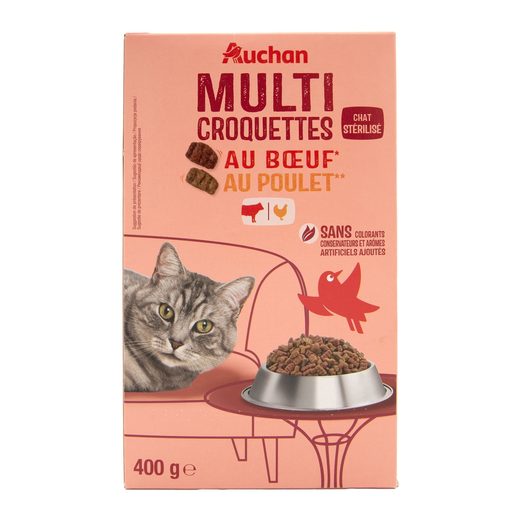 AUCHAN Ração Gato Esterilizado Vaca Frango 400 g
