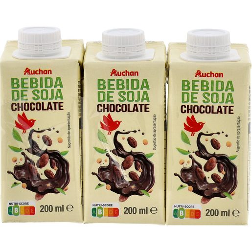 AUCHAN Bebida Soja Chocolate 3x200 ml AUCHAN Bebida Soja Chocolate 3x200 ml