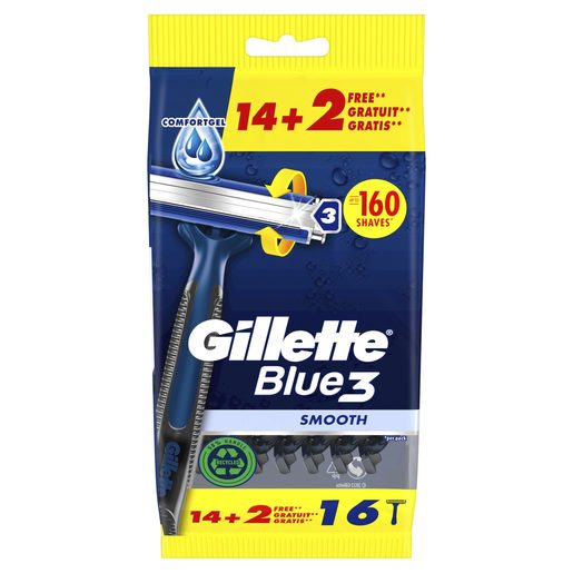 GILLETTE Lâminas Descartáveis Blue 3 Smooth 14+2 un