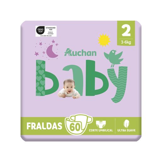 AUCHAN Baby Fraldas T2 (3-6 kg) 60 un AUCHAN Baby Fraldas T2 (3-6 kg) 60 un