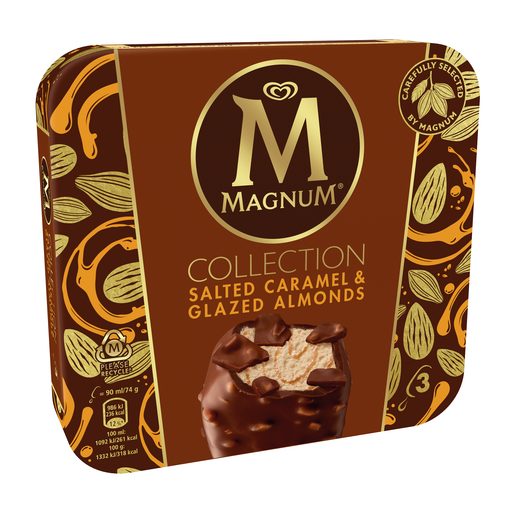 MAGNUM Gelado Multipack Magnum Caramel Salgado e Amêndoas Glazed 3x90 ml