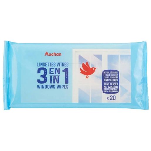 AUCHAN Toalhitas Limpa Vidros 3 em 1 20 un AUCHAN Toalhitas Limpa Vidros 3 em 1 20 un
