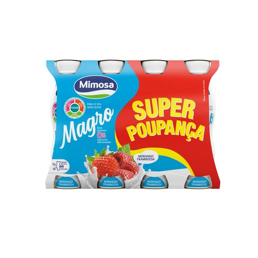 MIMOSA Iogurte Líquido Magro Morango e Framboesa Super Poupança 8x151 ml