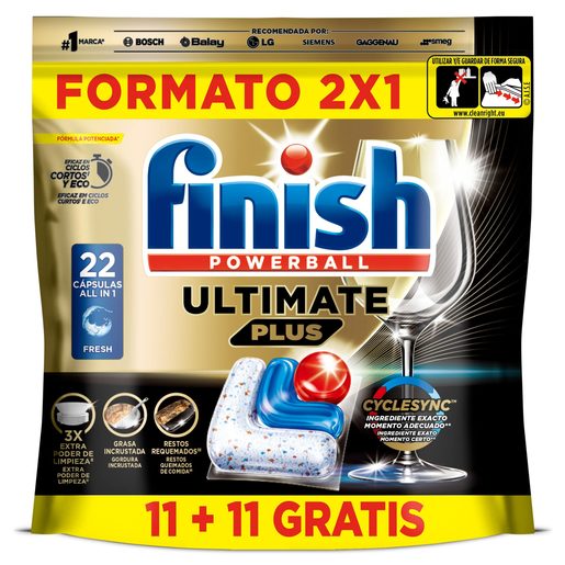 FINISH Detergente Pasrilhas Máquina Loiça Ultimate Plus 11+11 un