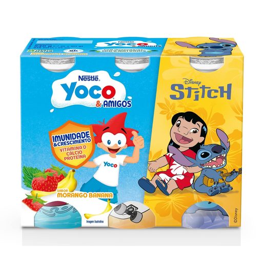 YOCO Iogurte Líquido com Palhinhas Morango Banana 6x90 g