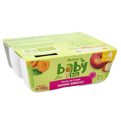 AUCHAN Tacinha de Fruta Baby Bio Maçã e Alperce Sem Glúten 4x100 g AUCHAN Tacinha de Fruta Baby Bio Maçã e Alperce Sem Glúten 4x100 g