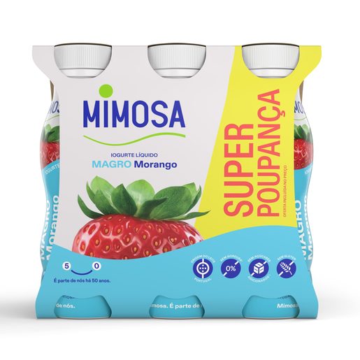 MIMOSA Iogurte Líquido Magro Morango Super Poupança 6x151 ml