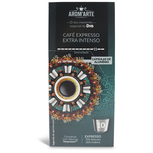 AROM'ARTE Cápsulas de Aluminio Café Extra Intenso (Intensidade 11) 10 un