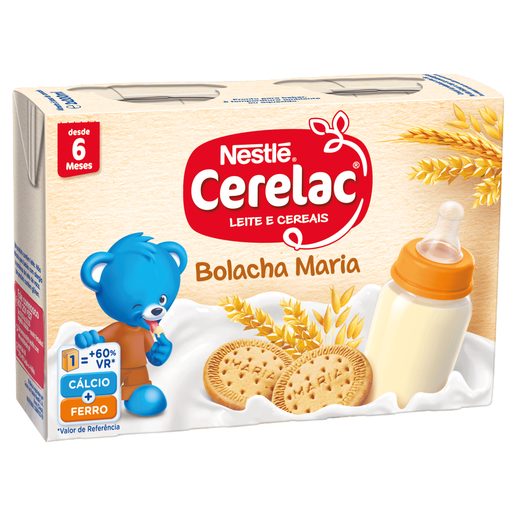 CERELAC Leite e Cereais Bolacha Maria +6 Meses 2x200 ml