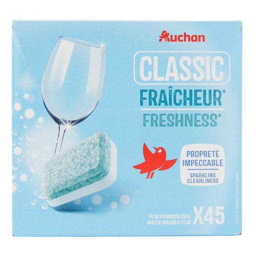 AUCHAN Detergente Máquina Loiça Pastilha Classic Frescura 45 un