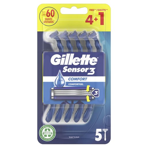 GILLETTE Máquinas Barbear Descartáveis Sensor3 Comfort 5 un GILLETTE Máquinas Barbear Descartáveis Sensor3 Comfort 5 un